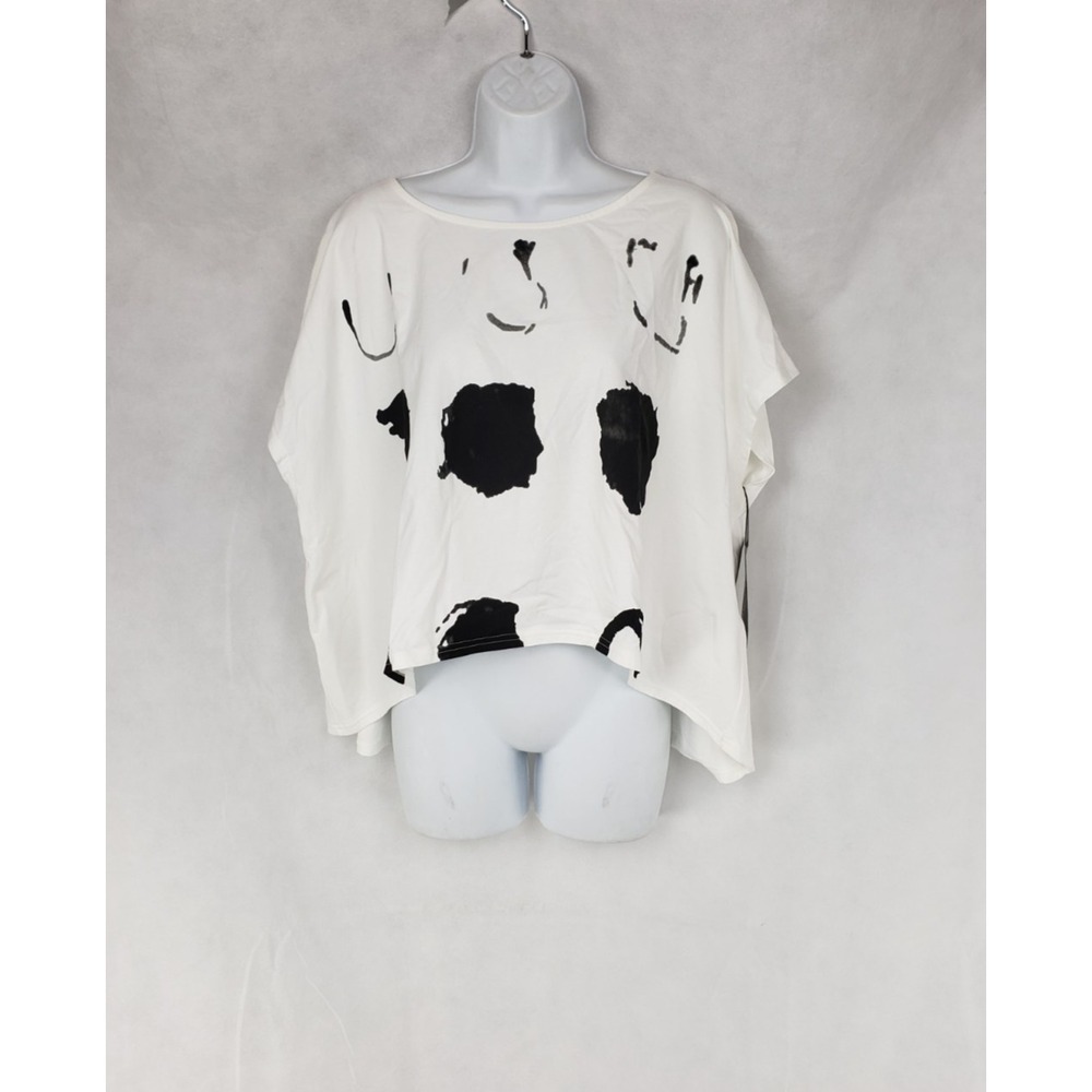 New Moyuru Cotton White Top M White/Black Cow Print LagenLook Pullover Hi-Low